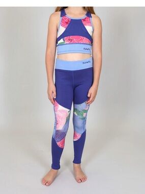 Girls' NONTOXIC Floral Performance Leggings - Light Blue & Pink Accents